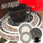 Aparelho de Jantar e Chá 20 Peças Biona de Cerâmica Redondo Bege e Preto Donna na Magazine Luiza