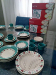 Aparelho de Jantar e Chá 20 Peças Biona de Cerâmica Redondo Branco e Azul Claro Donna na Magazine Luiza