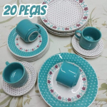 Aparelho de Jantar e Chá 20 Peças Biona de Cerâmica Redondo Branco e Azul Claro Donna na Magazine Luiza