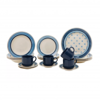 Aparelho De Jantar E Chá 20 Peças Biona De Cerâmica - Redondo Branco E Azul Donna na Magazine Luiza