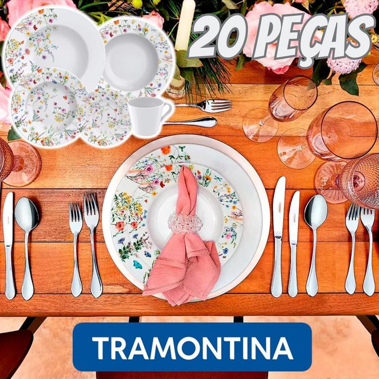 Aparelho de Jantar e Chá 20 Peças Tramontina de Porcelana Branco Redondo Ana Cecília na Magazine Luiza