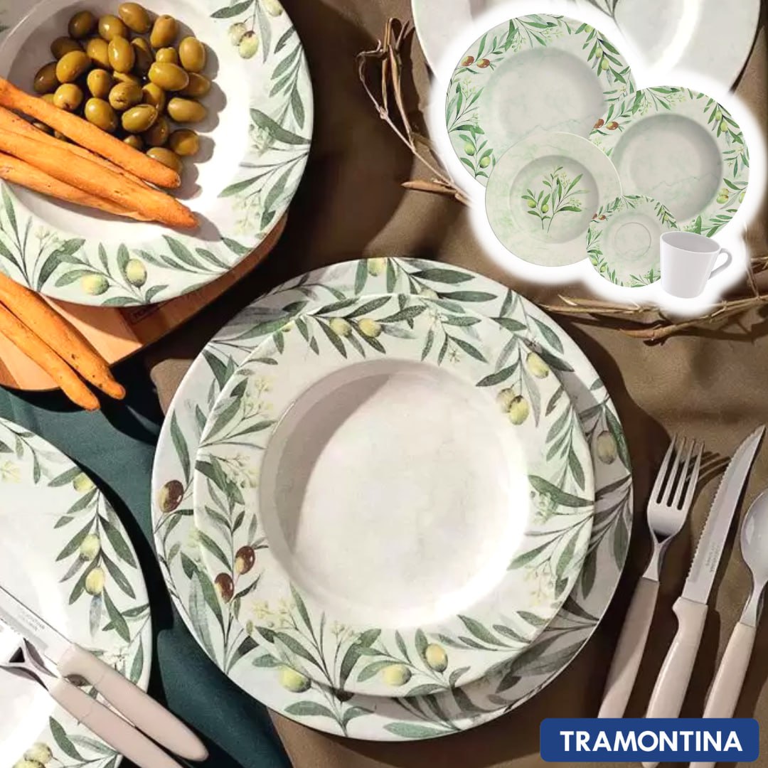 Aparelho de Jantar e Chá 20 Peças Tramontina – Porcelana Verde Redondo Oliva na Magazine Luiza