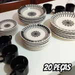 Aparelho de Jantar e Chá Biona Donna Folk Marfim/Preto 20 Peças na Amazon
