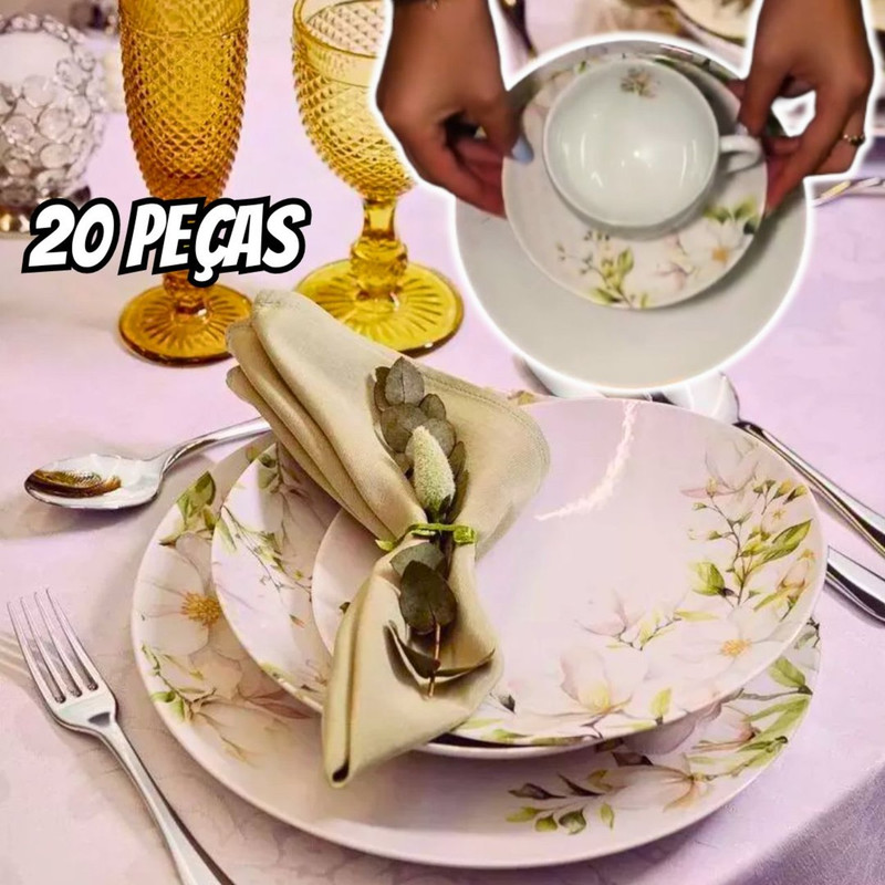 Aparelho de Jantar Magnólia em Porcelana Decorada 20 Peças Tramontina na Amazon