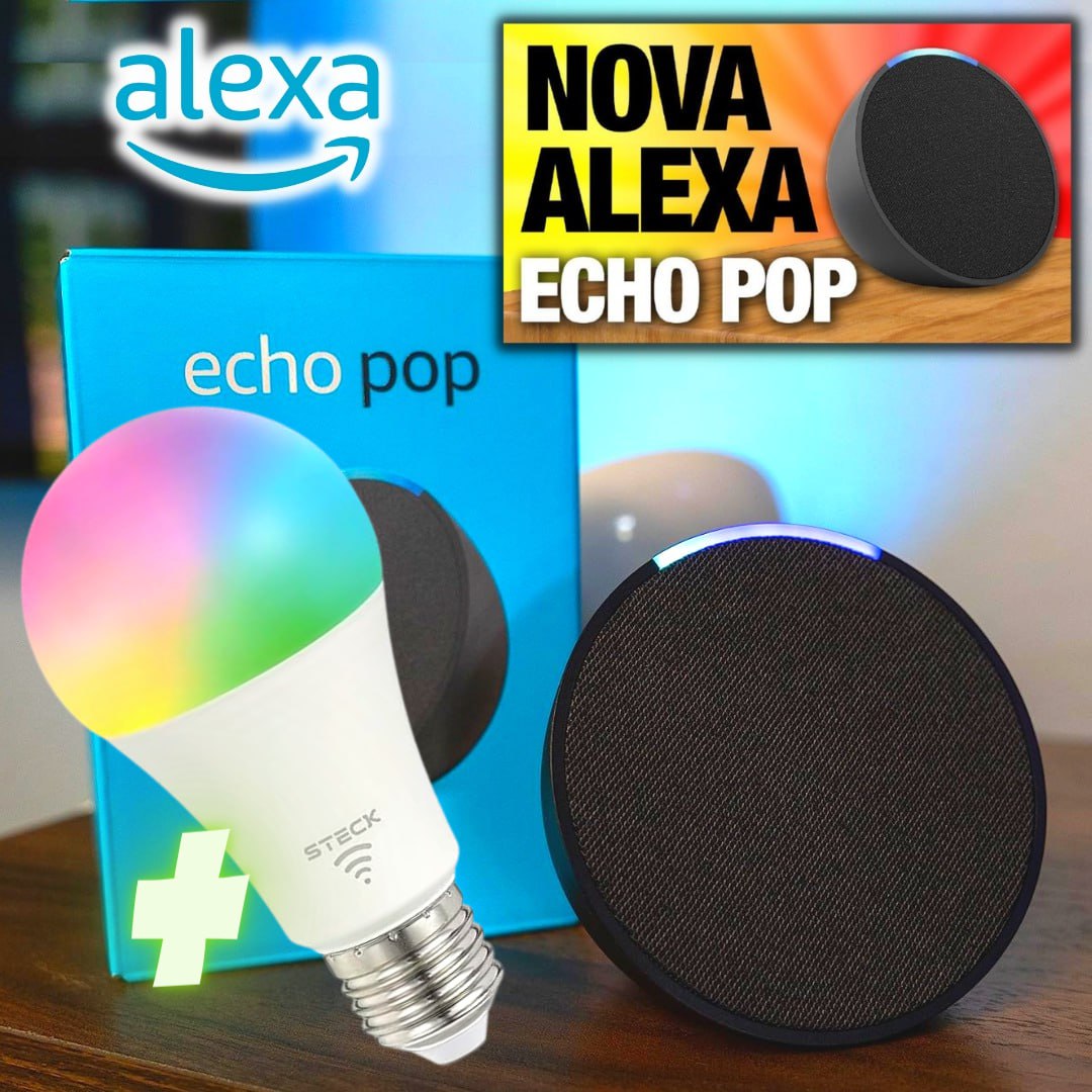 Apresentamos o Echo Pop | Smart speaker compacto com som envolvente e Alexa | Cor Preta + Lâmpada Smarteck 12W na Amazon