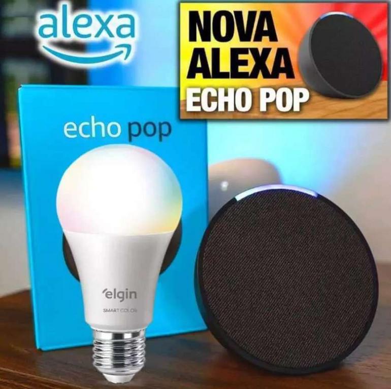 Apresentamos o Echo Pop | Smart speaker compacto com som envolvente e Alexa | Cor Preta + Lâmpada Smarteck 12W na Amazon