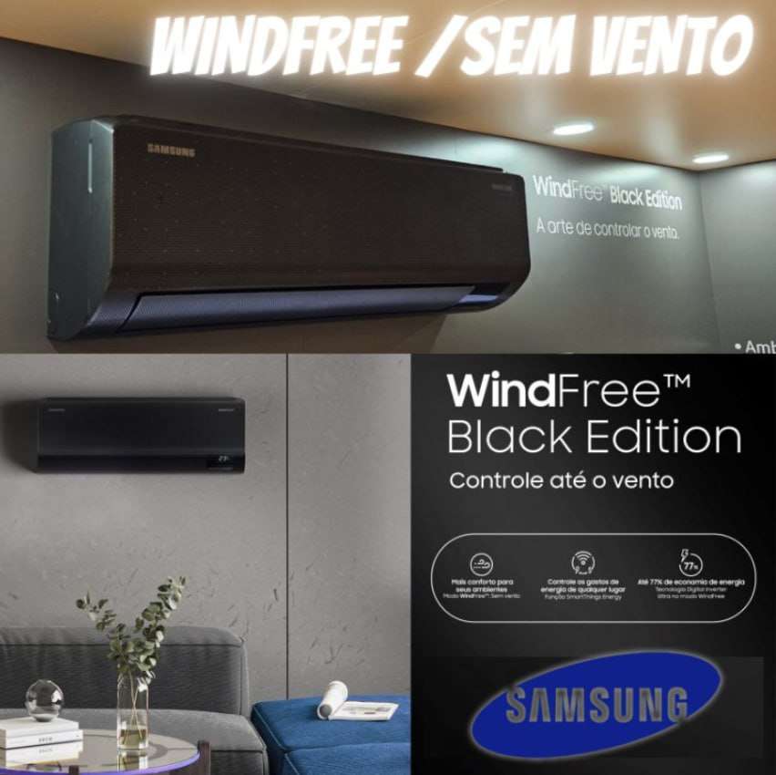 Ar-condicionado Split Inverter Samsung WindFree Black Edition Sem Vento 12.000 BTUs Frio AR12CVFCABTNAZ 220V na Amazon