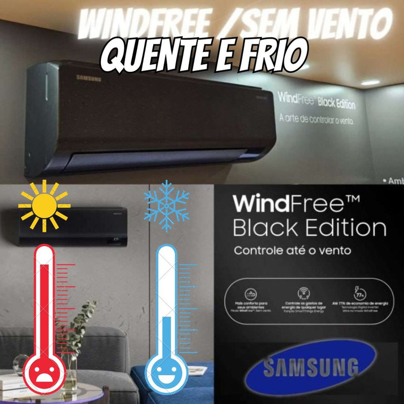 Ar-condicionado Split Inverter Samsung WindFree Black Edition Sem Vento 12.000 BTUs Quente e Frio AR12CSECABTNAZ 220V na Amazon