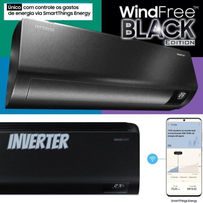 Ar-condicionado Split Inverter Samsung WindFree Black Edition Sem Vento 18.000 BTUs Frio AR18CVFCABTNAZ 220V na Amazon