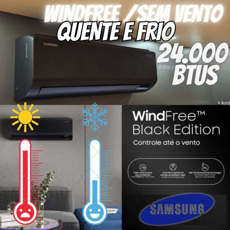 Ar-condicionado Split Inverter Samsung WindFree Black Edition Sem Vento 24.000 BTUs Quente e Frio AR24CSECABTNAZ 220V na Amazon