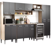 Armário Cozinha Completa Arizona Plus – Carvalho com Preto na Casas Bahia