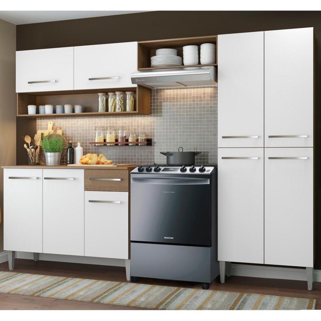 Armário de Cozinha Compacta Madesa Emilly Pop com Balcão – Rustic/Branco na Casas Bahia