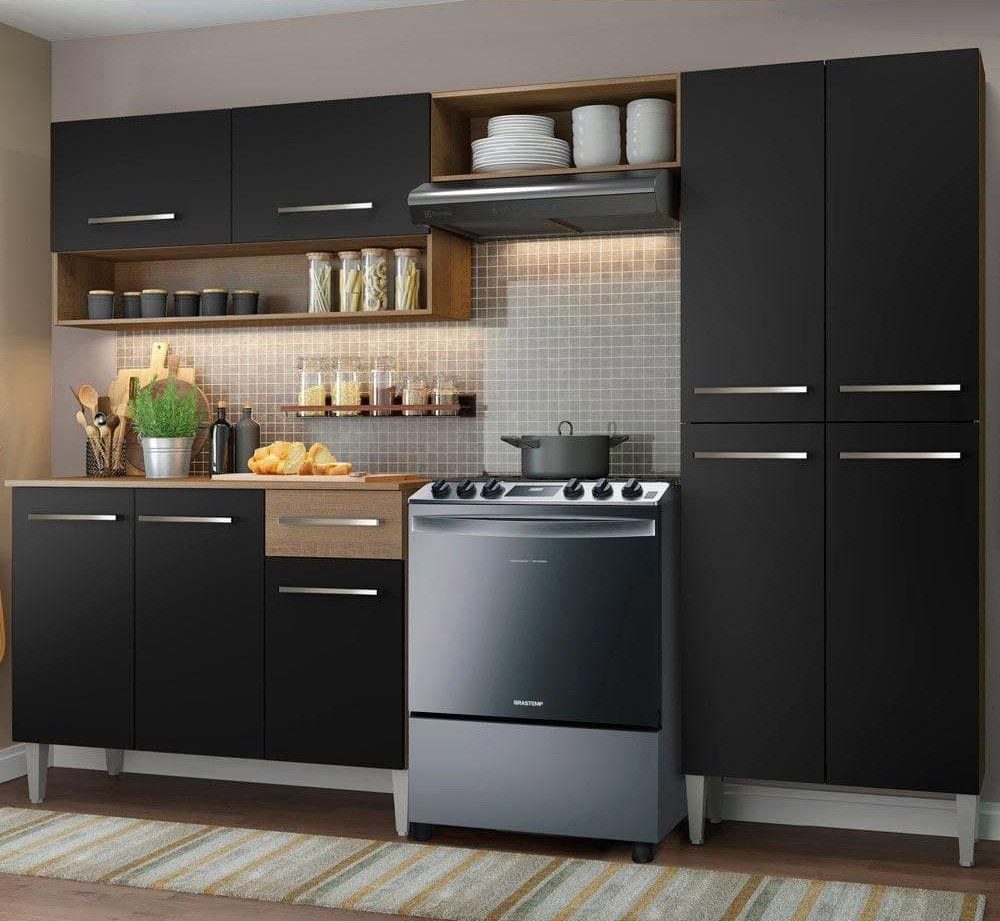 Armário de Cozinha Compacta Madesa Emilly Pop com Balcão – Rustic/Preto na Casas Bahia