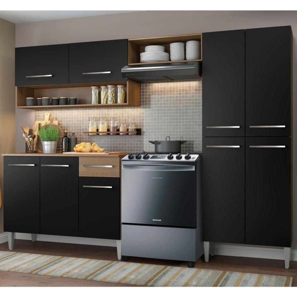 Armário de Cozinha Compacta Madesa Emilly Pop com Balcão – Rustic/Preto na Casas Bahia