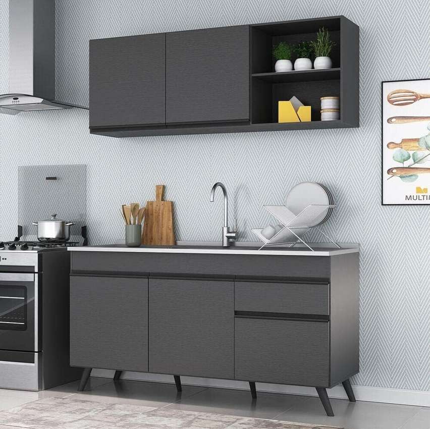 Armário de Cozinha Compacta Veneza Multimóveis Mp2079.895 Preto na Amazon