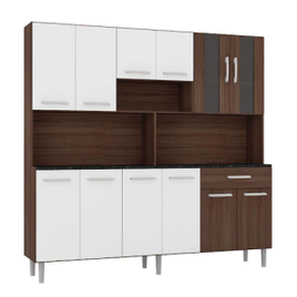 Armário de Cozinha Completa Compacta com 12 Portas Clara Amêndoa / Branco na Casas Bahia