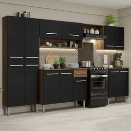 Armário de Cozinha Completa Madesa Emilly 293001 com Balcão e Paneleiro - Rustic/Preto na Magazine Luiza