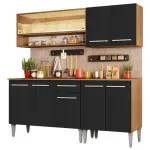Armário de Cozinha Completa Madesa Emilly Dance com Balcão e Aéreo Vidro Reflex – Rustic/Preto na Magazine Luiza