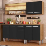 Armário de Cozinha Completa Madesa Emilly Dance com Balcão e Aéreo Vidro Reflex – Rustic/Preto na Magazine Luiza