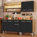 Armário de Cozinha Completa Madesa Emilly Dance com Balcão e Aéreo Vidro Reflex – Rustic/Preto na Magazine Luiza