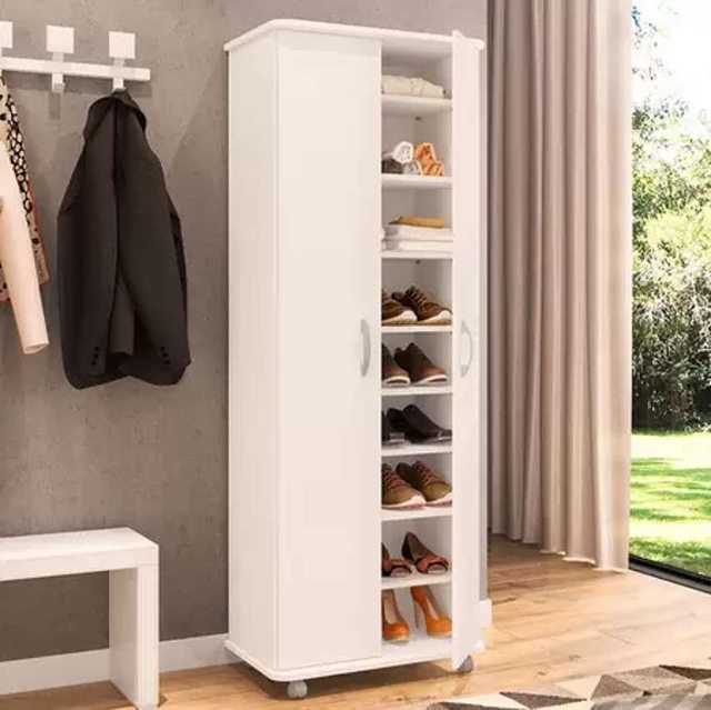 Armário Multiuso Limeira Alto 2 Portas 8 Prateleiras Branco Politorno na Amazon