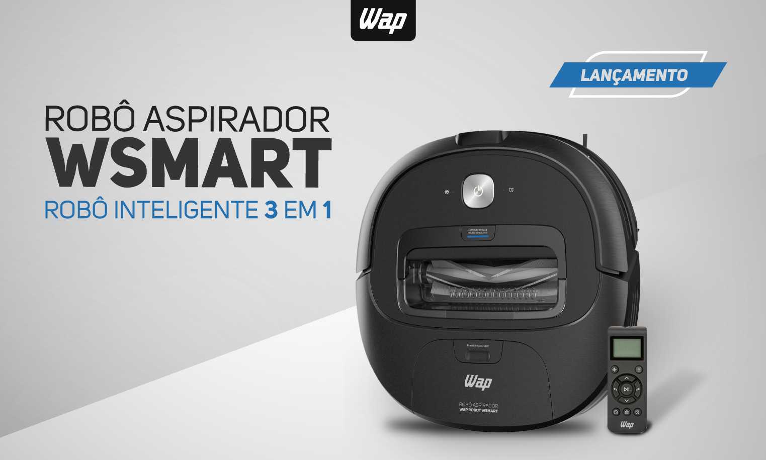 Aspirador de Pó Robô WAP ROBOT WSMART com Base Autorrecarga e Controle Remoto Automático Varre e Passa Pano MOP Bivolt na Shoptime