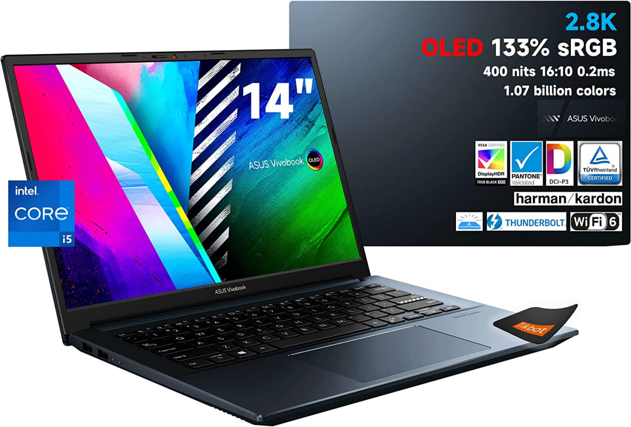 ASUS Laptop VivoBook Pro 14″ 2,8K OLED Slim Laptop, Intel Core i5-11300H Tiger Lake, 16:10 400 nits 133% sRGB Pantone, 8GB RAM, SSD PCIe de 256GB, Harman/Kardon, KB retroiluminado, Thunderbolt 4 na Amazon