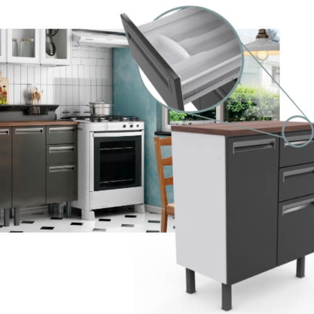 Balcão Colormaq Sofia com 2 Portas, 3 Gavetas e Bancada Inteligente na Ponto