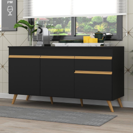 Balcão para Cozinha Gabinete ou Pia 150cm 3 Portas 1 Gaveta Veneza GB  MP3740 Preto - Multimóveis na Casas Bahia