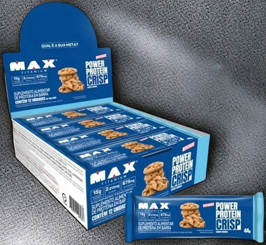 Barra De Proteína Power Protein Crisp Cookies 12 Unid De 44g Max Titanium na Amazon