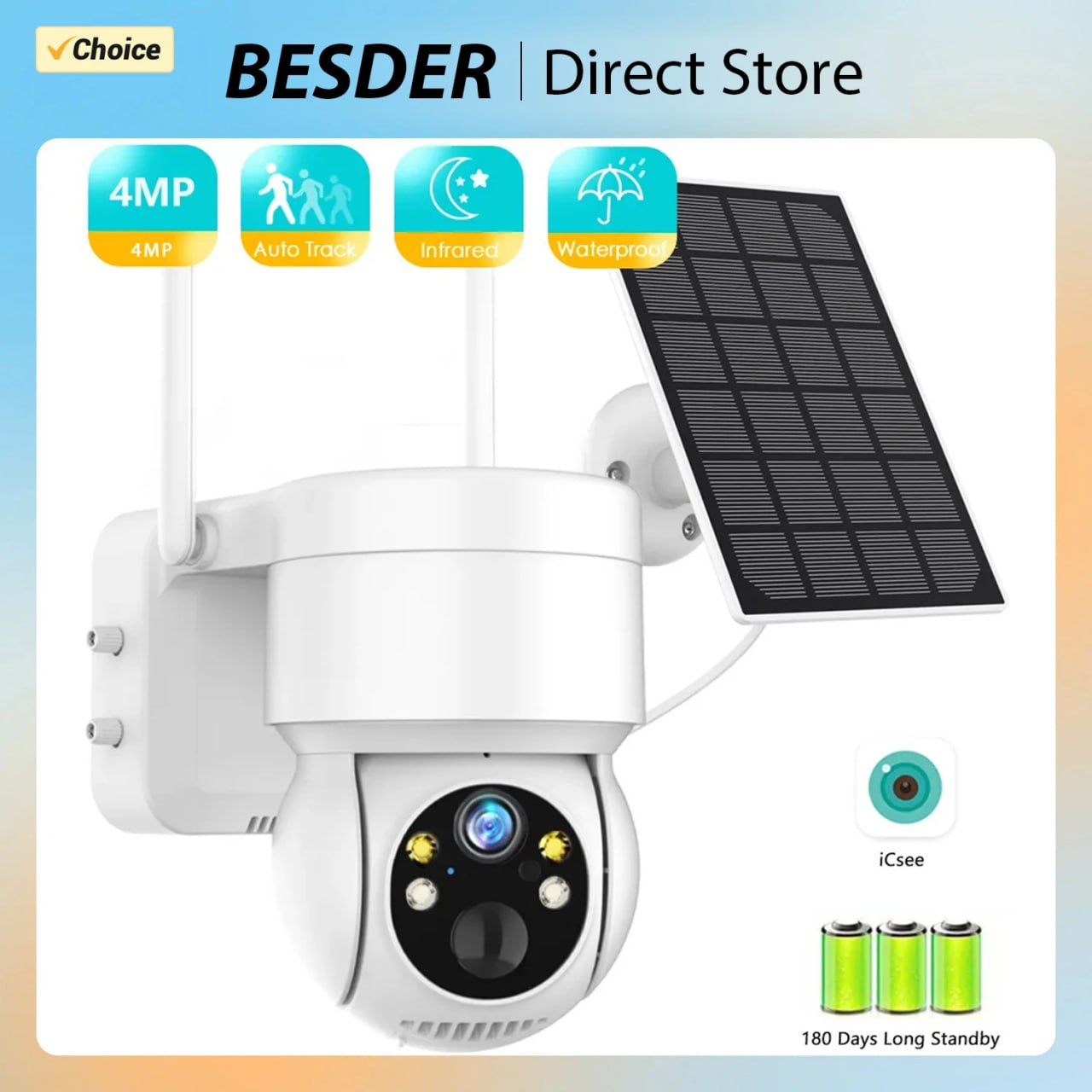 Besder Câmera de Segurança com Bateria e Painel Solar 4mp na Aliexpress