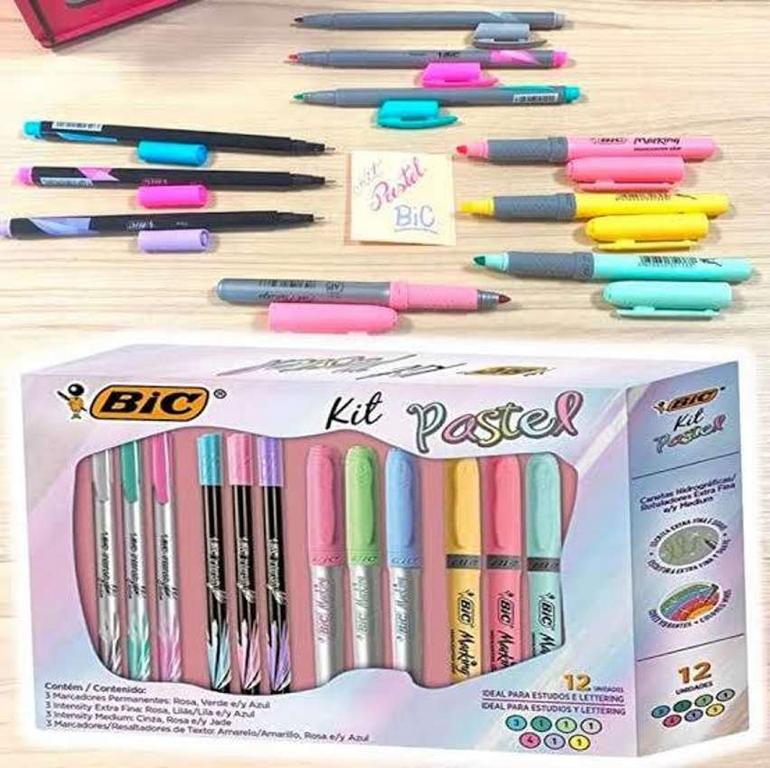 BIC, Kit Pastel com 12 itens, 3 Marcadores Multiuso Marking + 3 Marcadores de Texto Marking + 3 Intensity Extra Fina + 3 Intensity Medium na Amazon