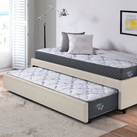 Bicama Solteiro Courino Linho Areia + Dois Colchões Adapto Mola Ensacada 88x188 Ecoflex na MadeiraMadeira