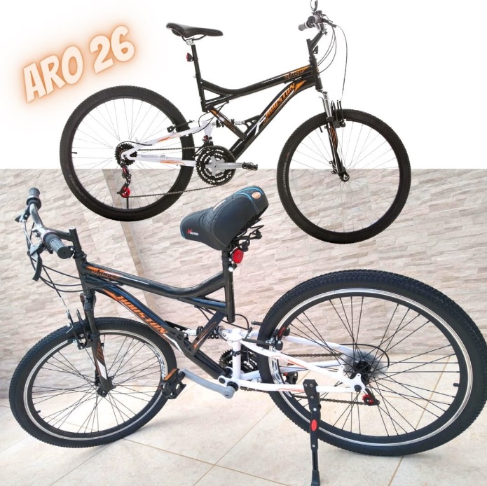 Bicicleta Aro 26 Houston Stinger com 21 Marchas e Suspensão Dianteira – Preto/Laranja na Casas Bahia