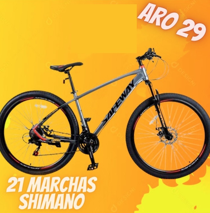 Bicicleta Aro 29 Safeway Aluminio 21 marchas Shimano Freio a Disco e Suspensão Cinza na Casas Bahia