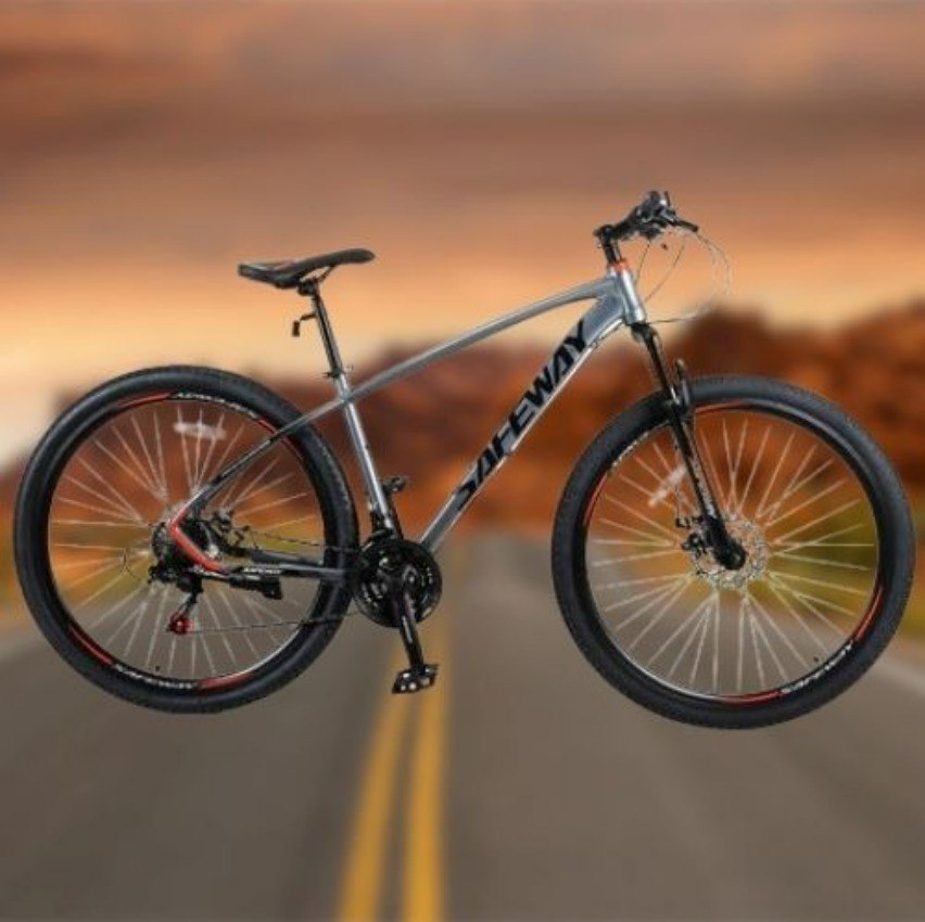 Bicicleta Aro 29 Safeway Aluminio 21 marchas Shimano Freio a Disco e Suspensão Cinza na Casas Bahia