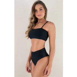 Biquíni MVB Modas Top Faixa Hot Pants Cintura Alta Preta na Kanui