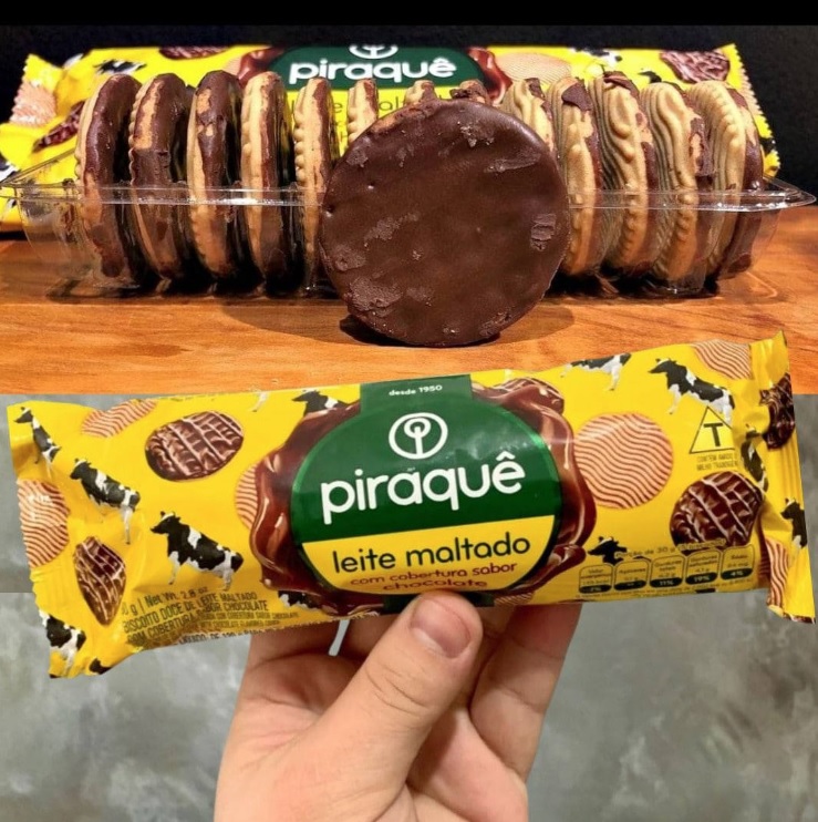 Biscoito Leite Maltado Cobertura Chocolate Piraquê Pacote 80g na Amazon
