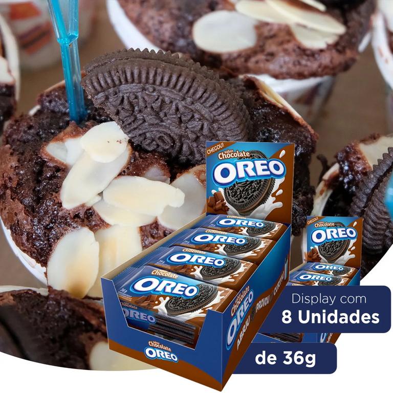 Biscoito recheado Oreo Chocolate display com 8 unidades de 36g na Amazon