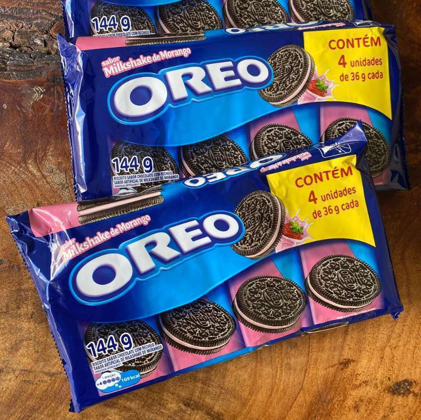 Biscoito recheado Oreo milkshake de morango multipack 144g na Amazon