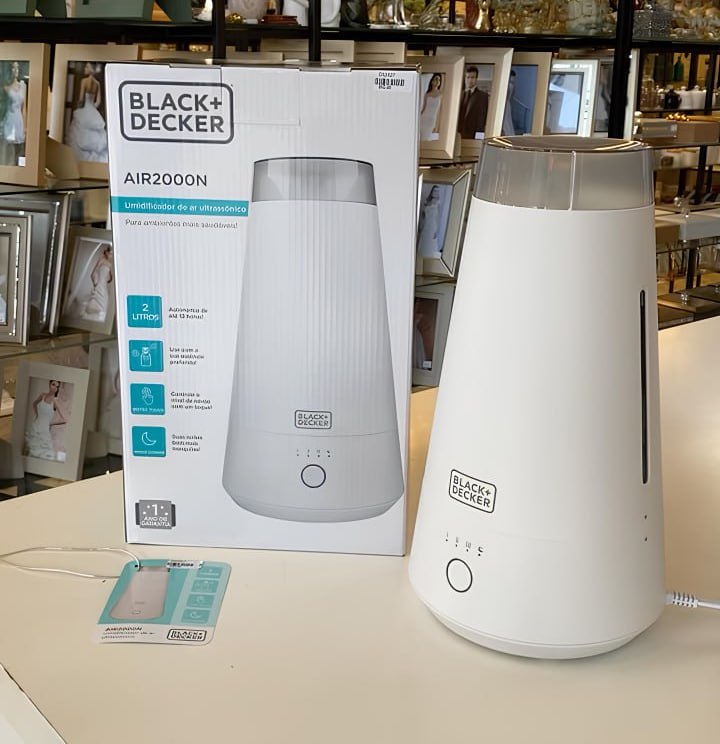 Black Decker Umidificador de Ar Ultrassônico, Modelo AIR2000N, Umidificador com Capacidade de 2 Litros, Autonomia de 13 Horas, Permite Adicionar Essências, 110V na Amazon