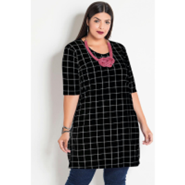 Blusa Alongada Xadrez Grid Plus Size Marguerite na Posthaus