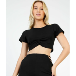 Blusa Cropped Feminina Drapeada Manga Curta na Marisa