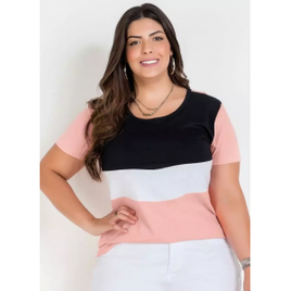 Blusa Rosa Tricolor Plus Size - Marguerite na Posthaus