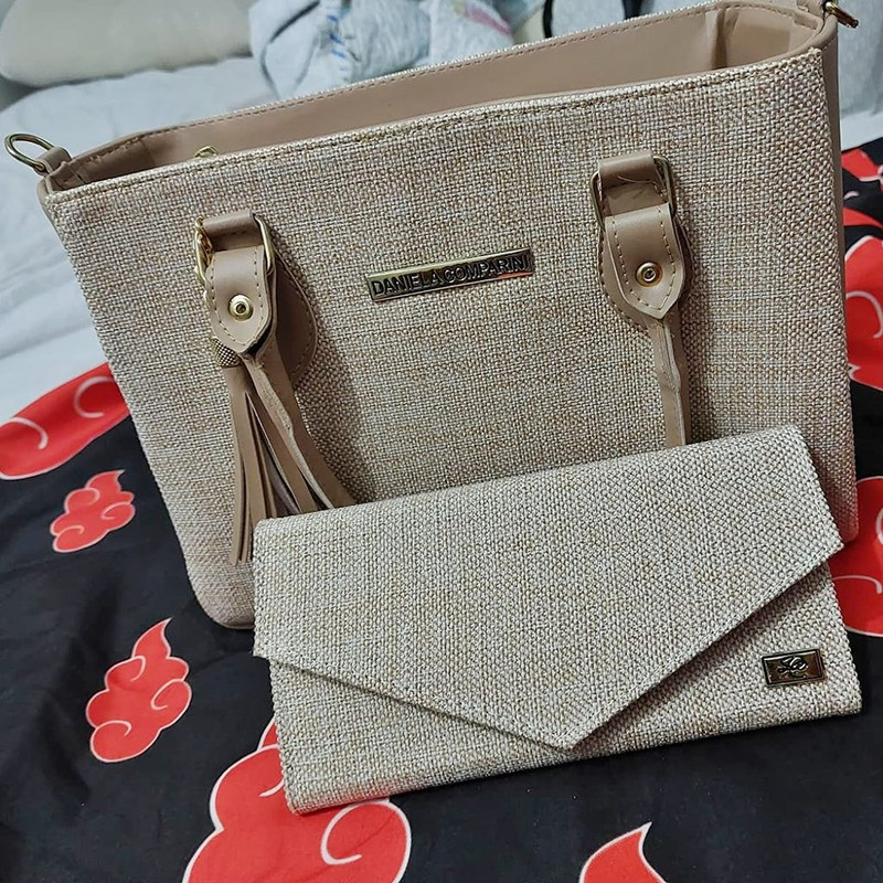 Bolsa Feminina Com Carteira Em Couro Ecologico – Palha na Amazon