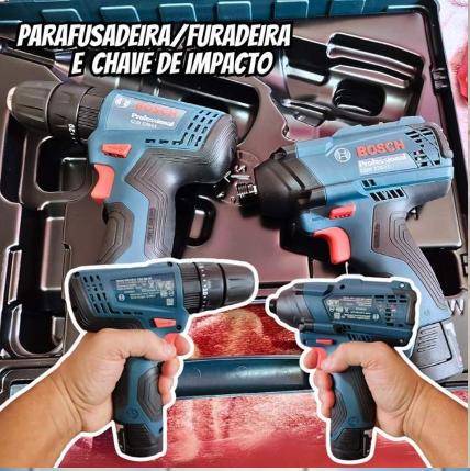 Bosch Kit Parafusadeira Furadeira GSB 120-LI e Chave de Impacto GDR 120-LI 12V com 1 carregador, 2 baterias e 1 maleta na Amazon