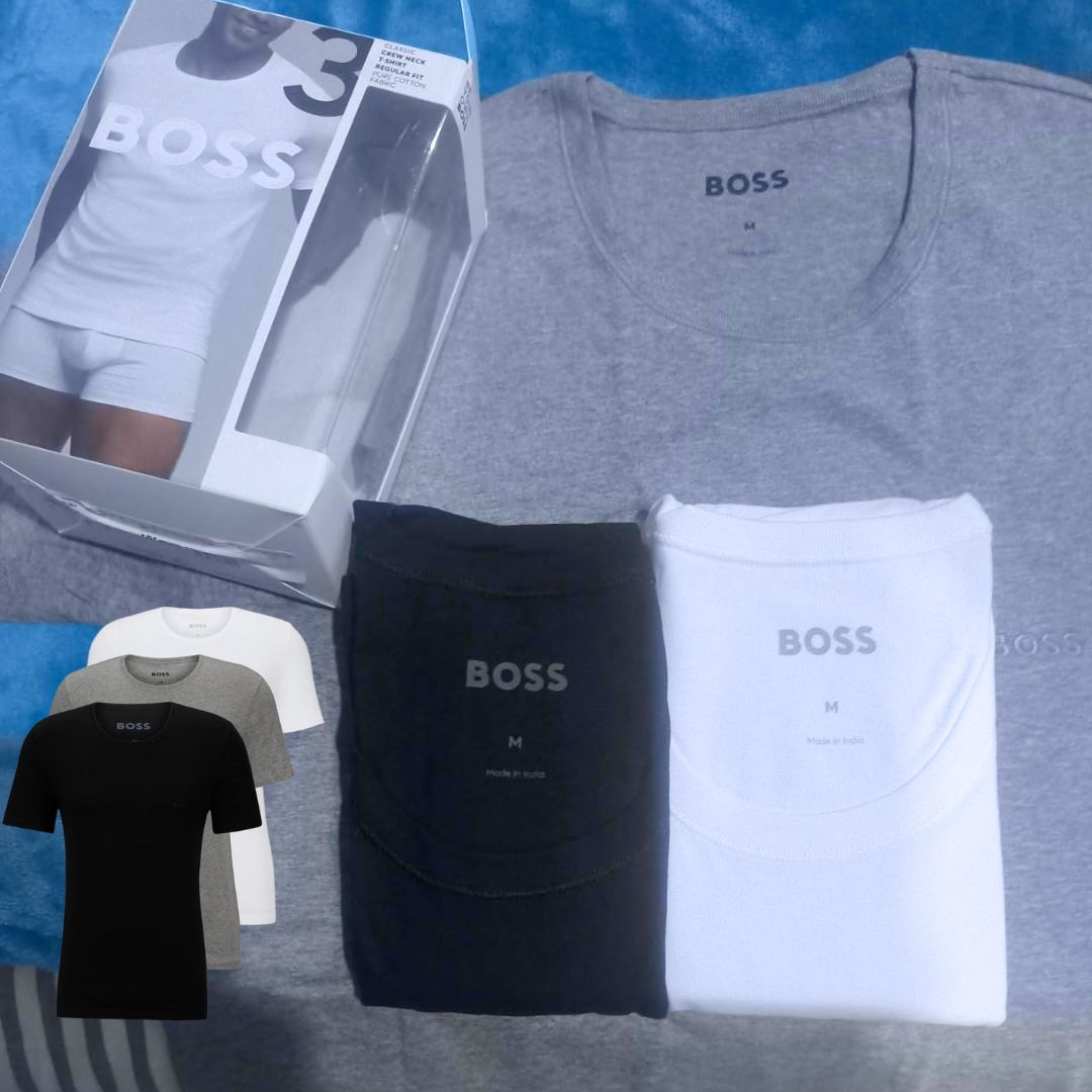 BOSS Pacote com 3 camisetas masculinas de algodão e gola redonda na Amazon