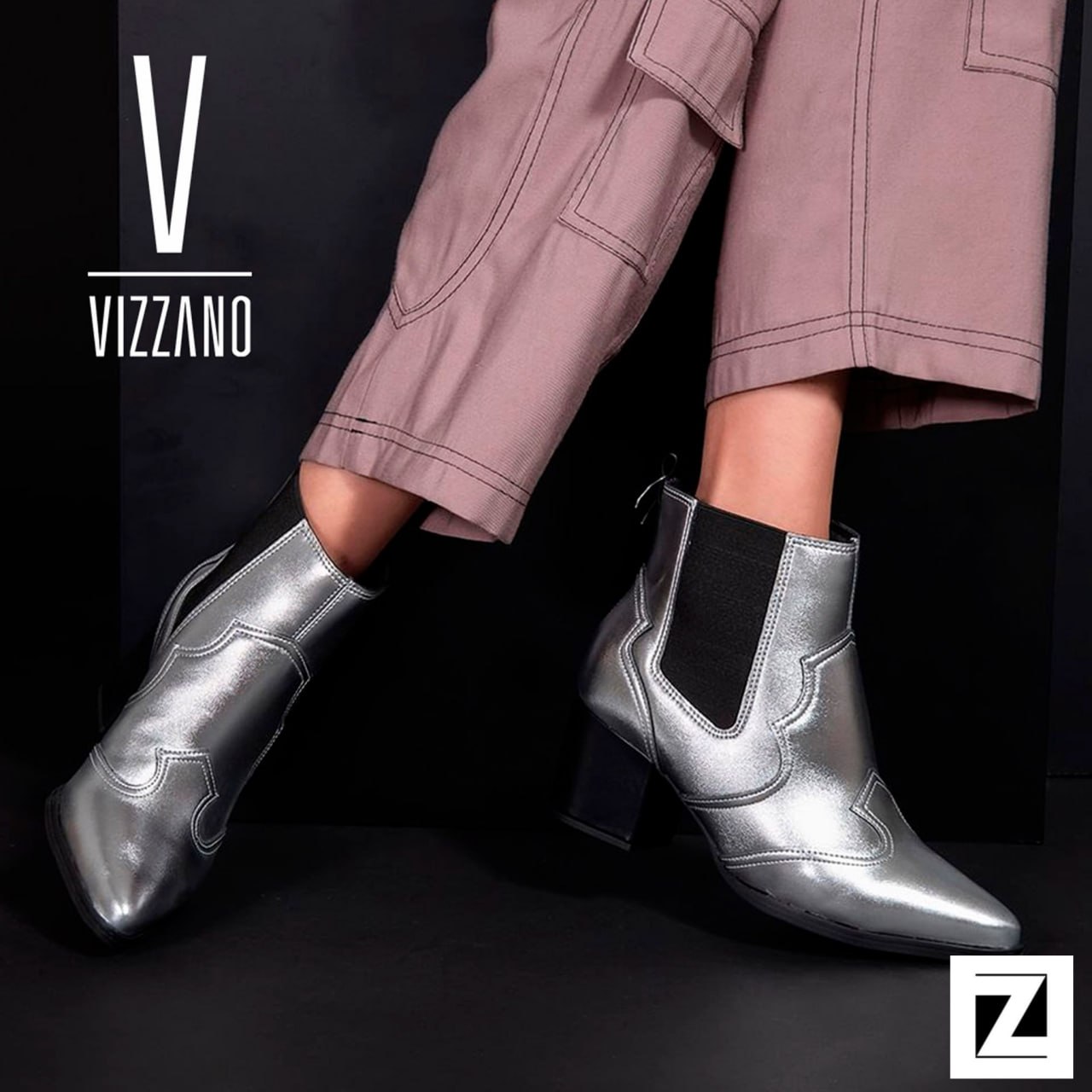 Bota Chelsea Vizzano Metalizada Bico Fino Feminina na Zattini