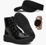 Bota Coturno Feminina Tratorada Tendência Blogueiras + Relógio + Boné Viseira na Amazon