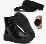Bota Coturno Feminina Tratorada Tendência Blogueiras + Relógio + Boné Viseira na Amazon